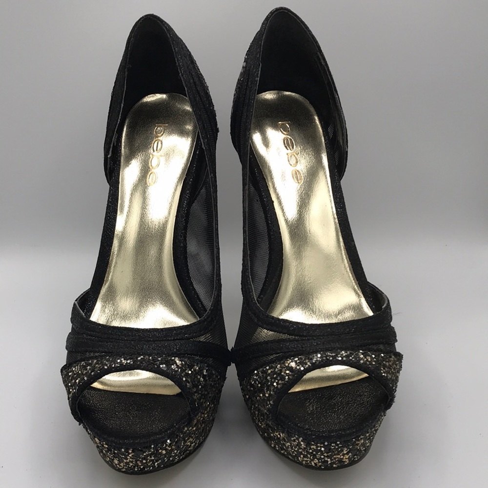 Bebe black and gold sparkly stilettos, size 6 - Picture 5 of 7